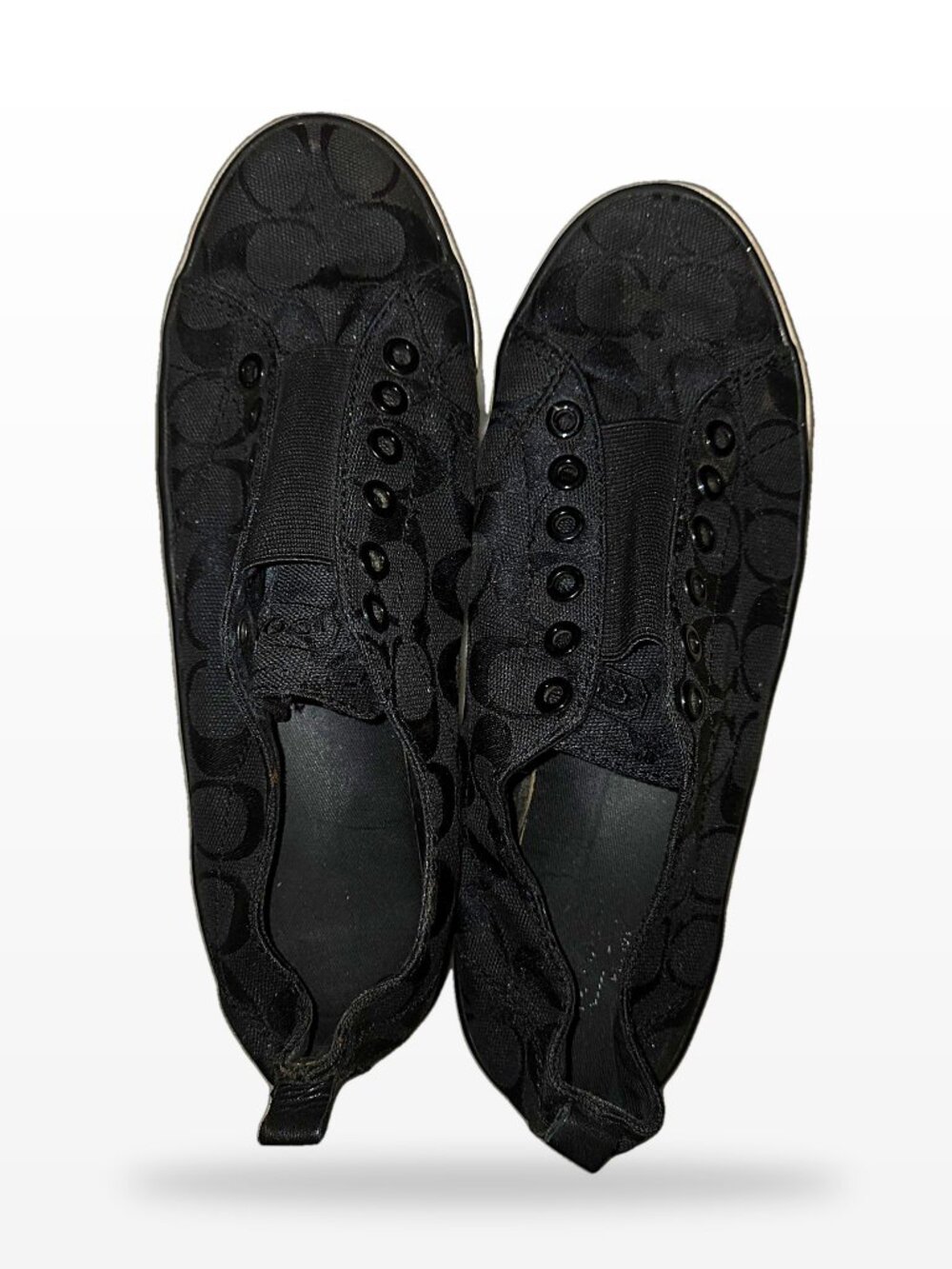 Coach Black Signature Canvas Slip-On Sneakers Womens 8.5, Laceless